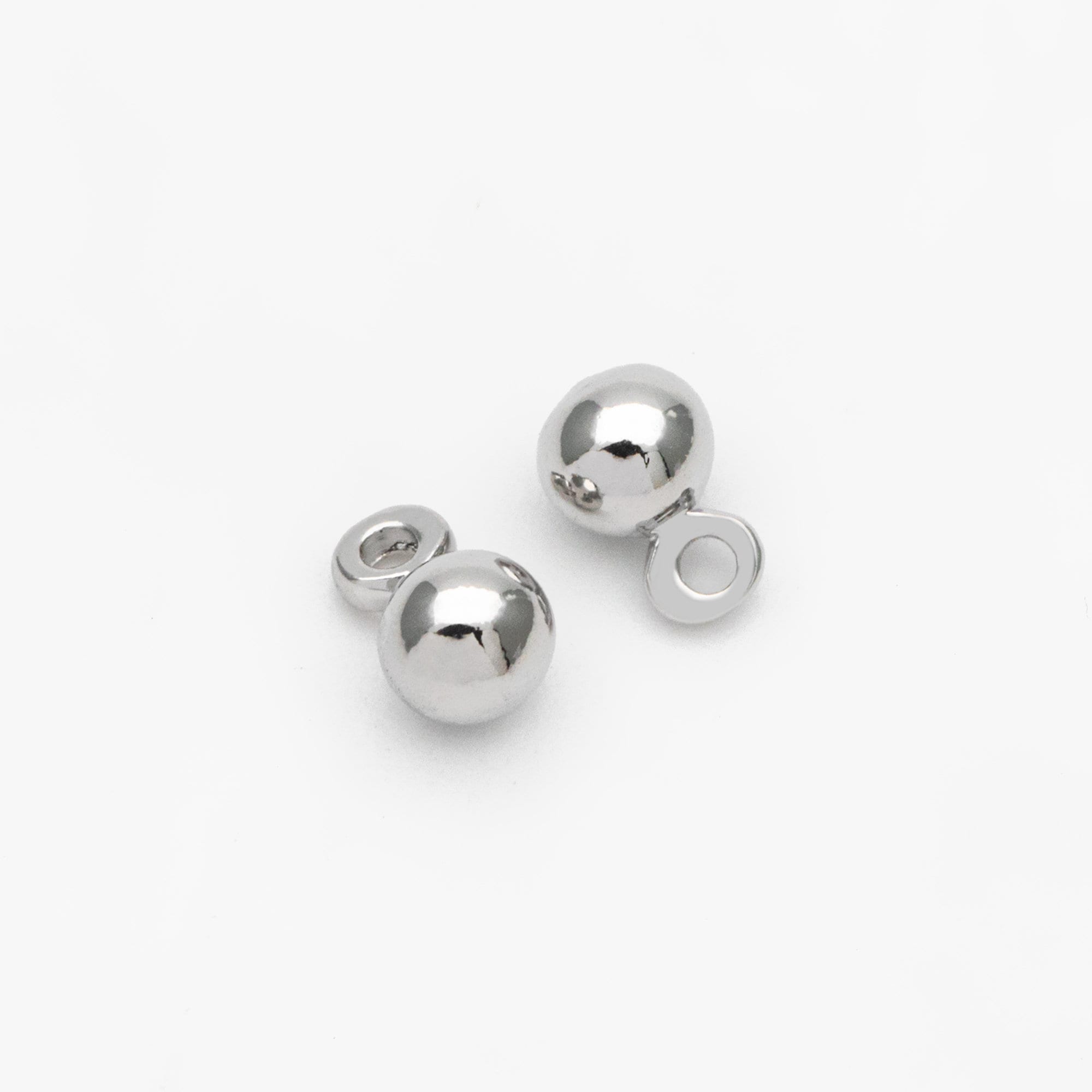 10pcs Mini Round Gold/ Silver Ball Charms 6x4mm DANGLE with Loop, Real Gold/ Rhodium plated Brass Tiny Drop Beads, Lead Nickel Free (GB-081)